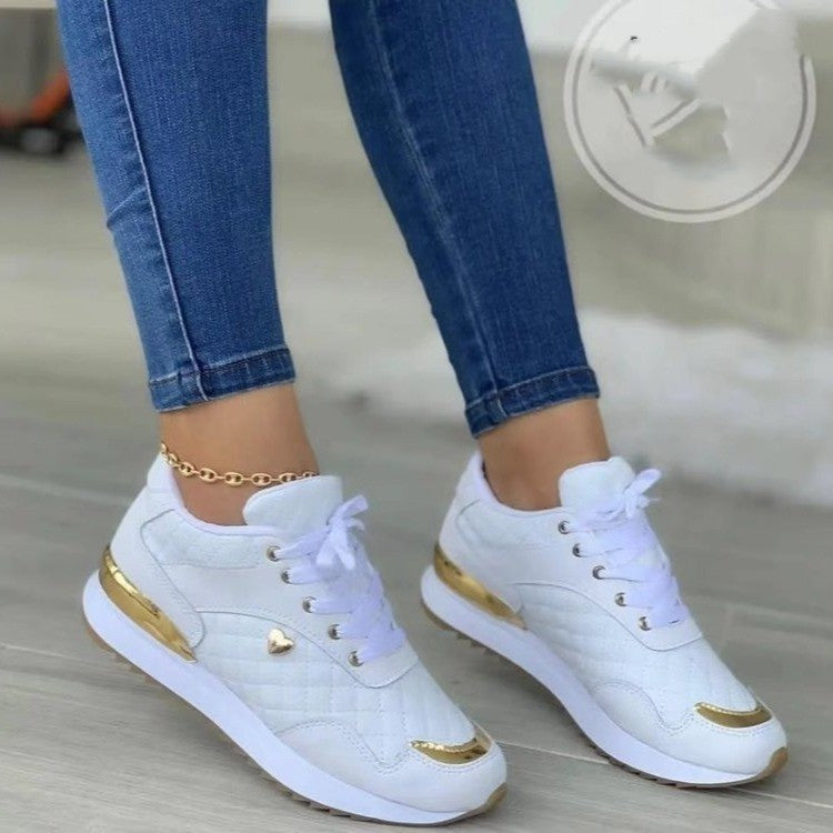 Women's Lace Up Plaid Shoes With Thick Soles