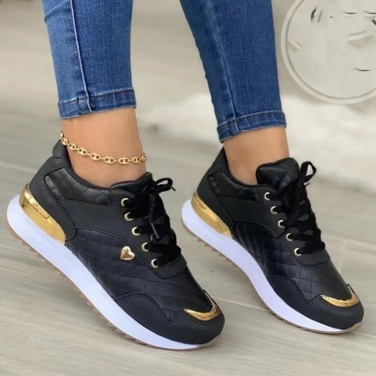 Women's Lace Up Plaid Shoes With Thick Soles
