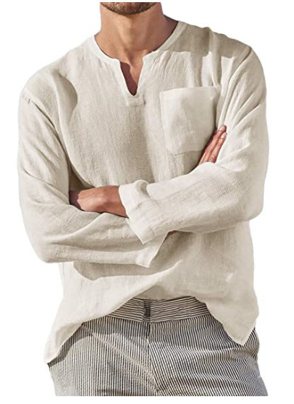 Men's Stylish Acetate Fibre Long Sleeve V-neck Shirt