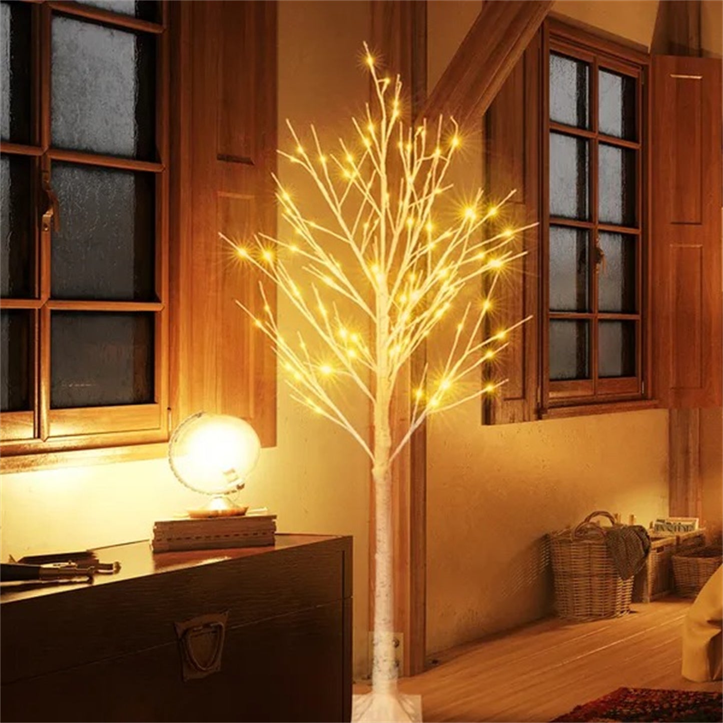 6 Feet 96 LED Lighted Birch Tree For Thanksgiving And Christmas Decor Home