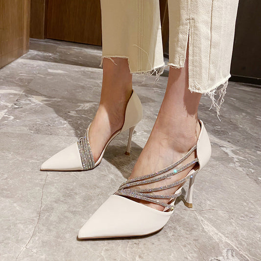 Rhinestone Casual Pointed High Heels To Look Taller