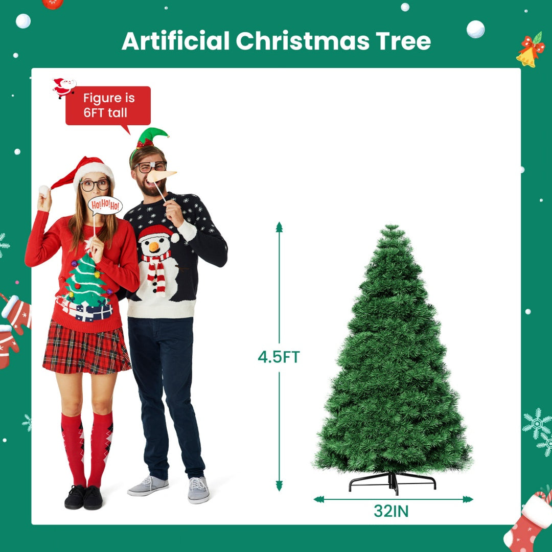 Artificial Christmas Tree, Prelighted Green Artificial Hinged Spruce Xmas Tree With 120 Incandescent Lights