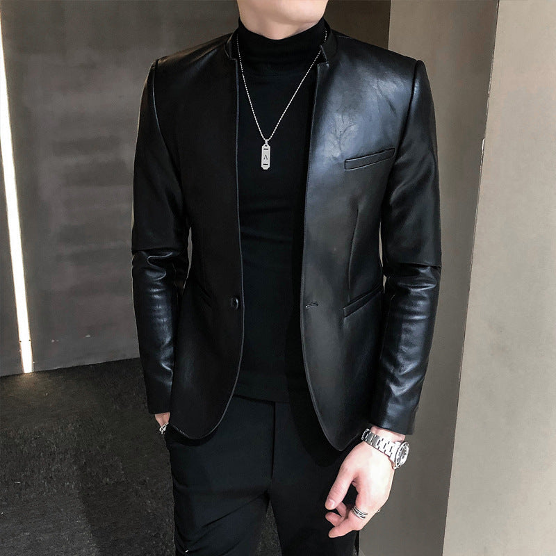 Men's PU Leather Vintage Modern Slim Elegant Button Coat