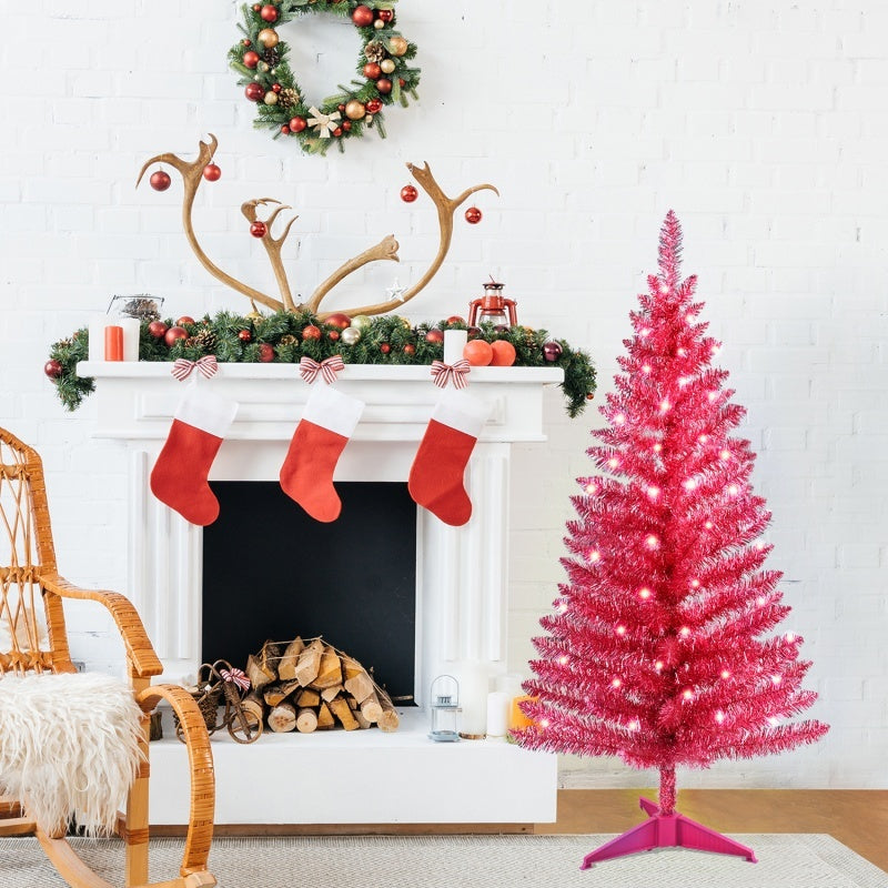 4 Ft Red Artificial Christmas Tree With 50 Lights And 112 Branch Tips.
