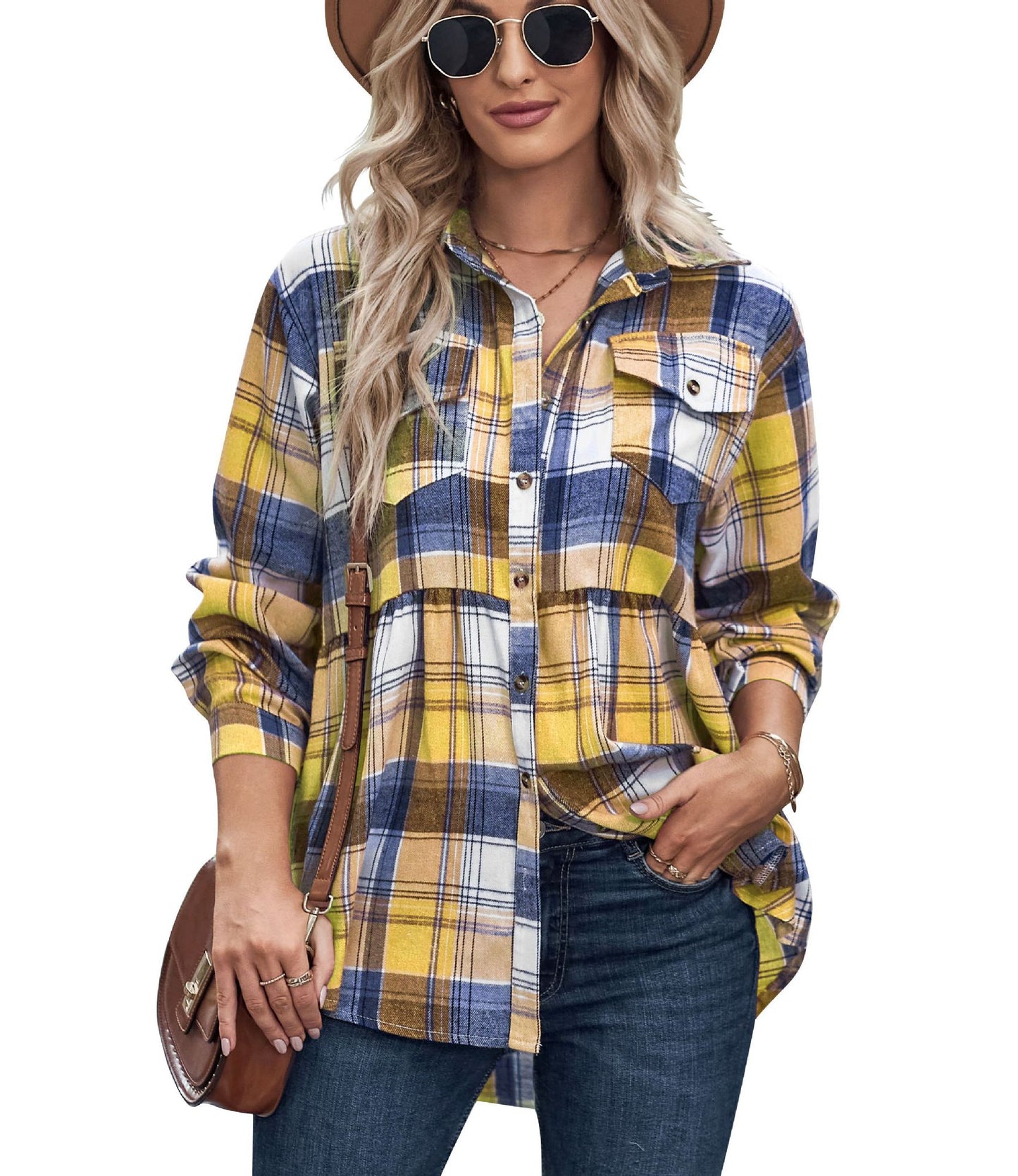 Women's Casual Check Sexy Shirt In Europe And America | Orange And Other Colors