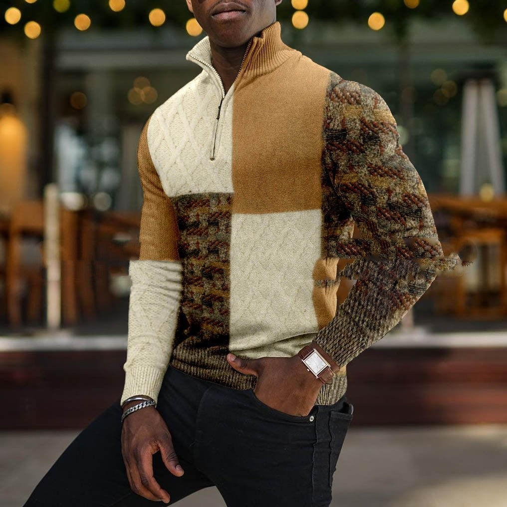 Men’s Casual Lapel Pullover – Digital Print Modern Style