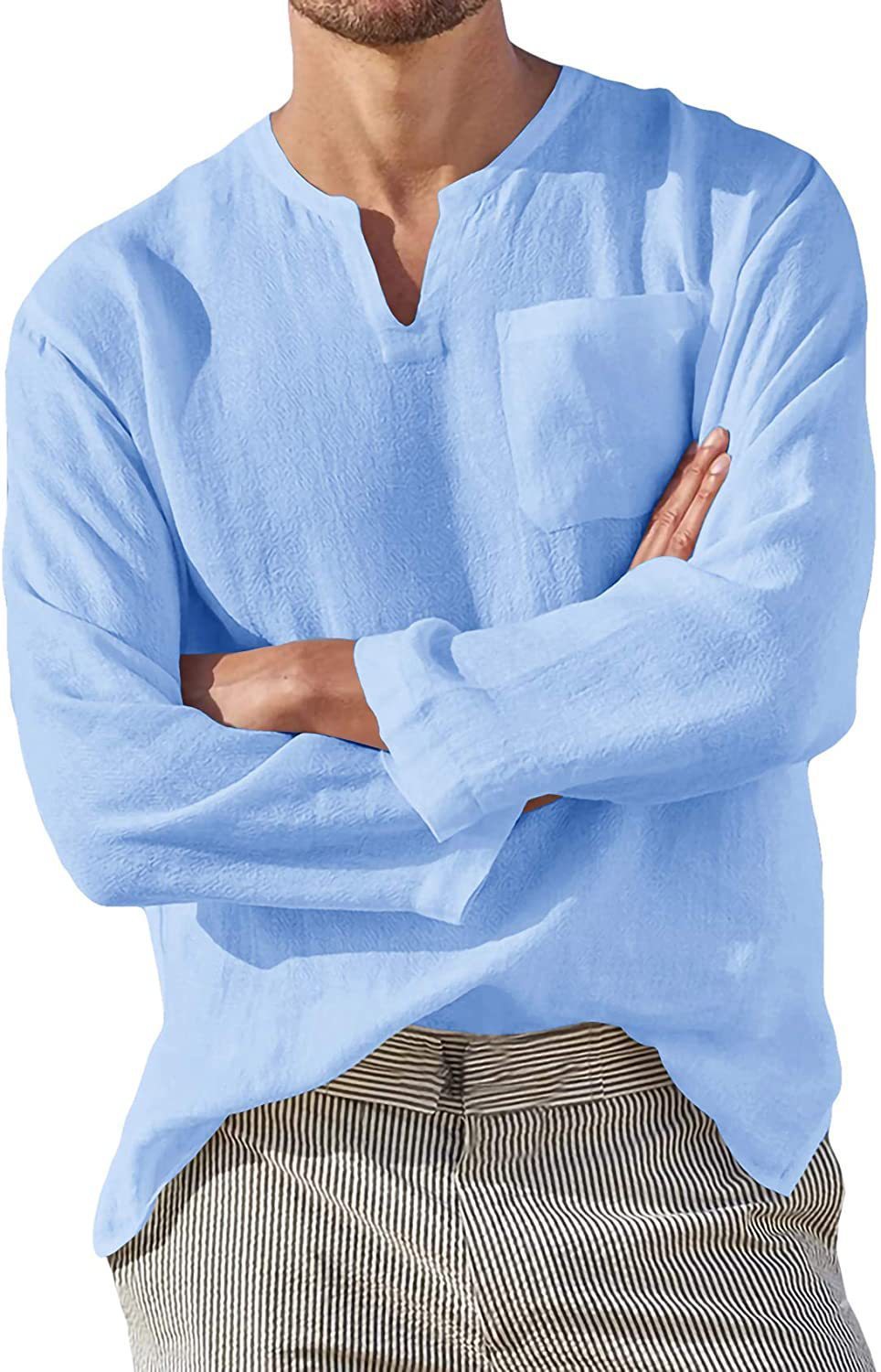 Men's Stylish Acetate Fibre Long Sleeve V-neck Shirt