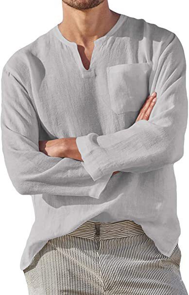Men's Stylish Acetate Fibre Long Sleeve V-neck Shirt