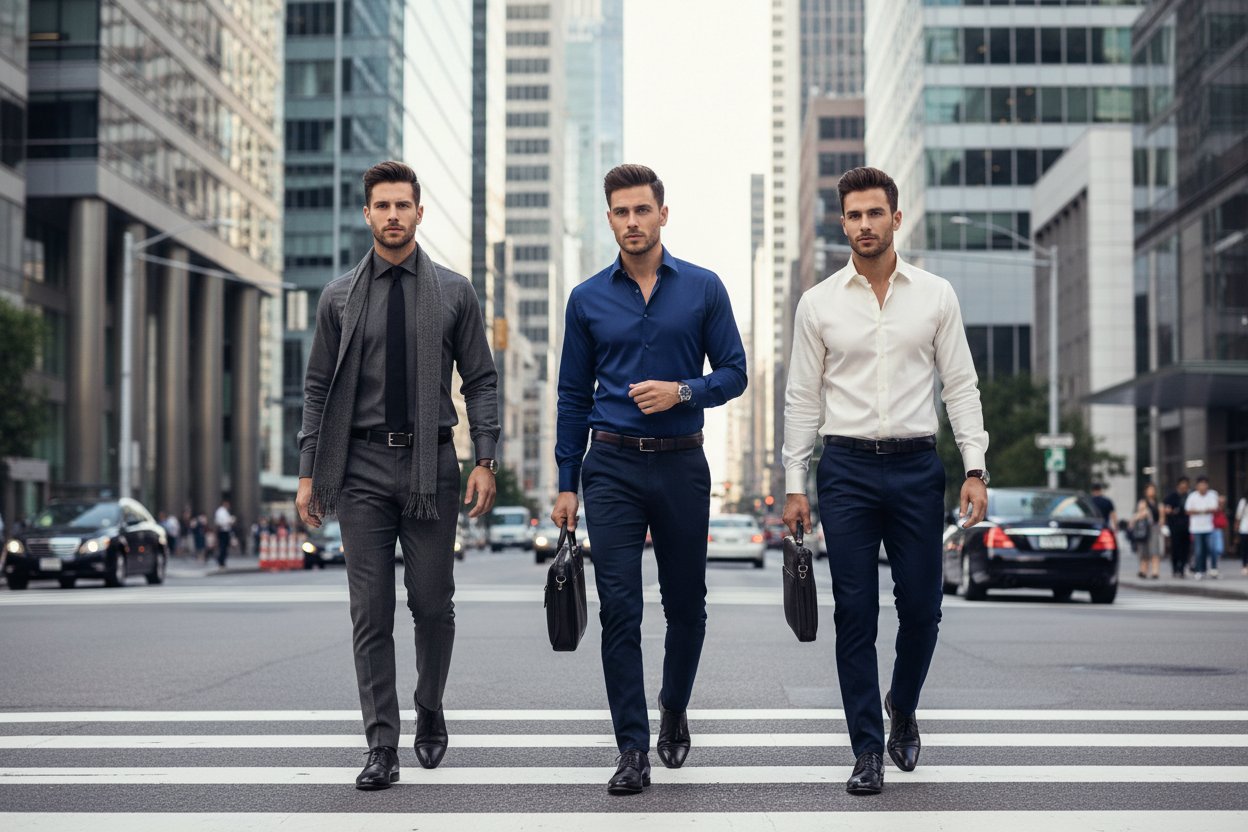 Elegant Men with long sleeve shirt at the city