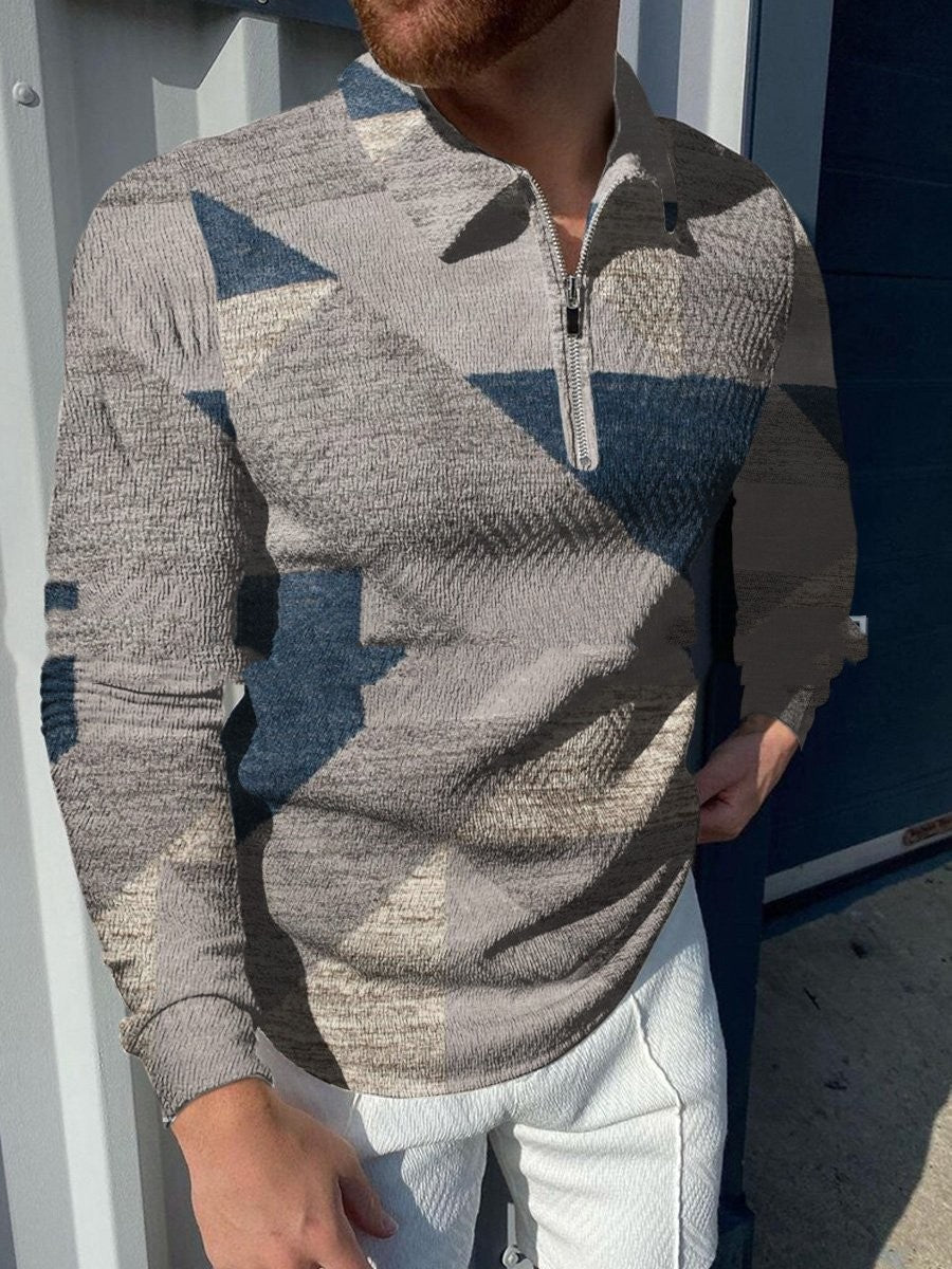 Men’s Casual Lapel Pullover – Digital Print Modern Style