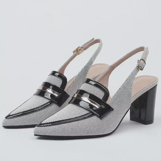 Womens Colorblock Trendy Sandals Ankle Strap Chunky Heel Summer Dress Shoes Point Toe Elegant Shoes