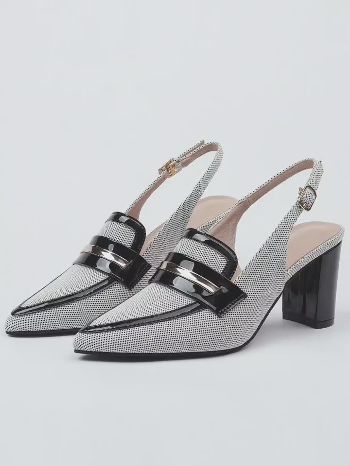 Womens Colorblock Trendy Sandals Ankle Strap Chunky Heel Summer Dress Shoes Point Toe Elegant Shoes