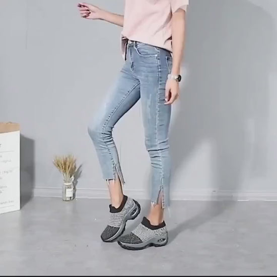 Womens Air Cushion Sock Sneakers Casual Breathable Slip On Low Top Sports Shoes Comfy Walking Trainers