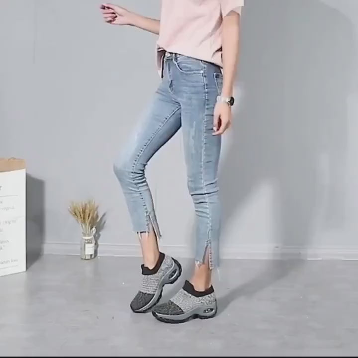 Womens Air Cushion Sock Sneakers Casual Breathable Slip On Low Top Sports Shoes Comfy Walking Trainers