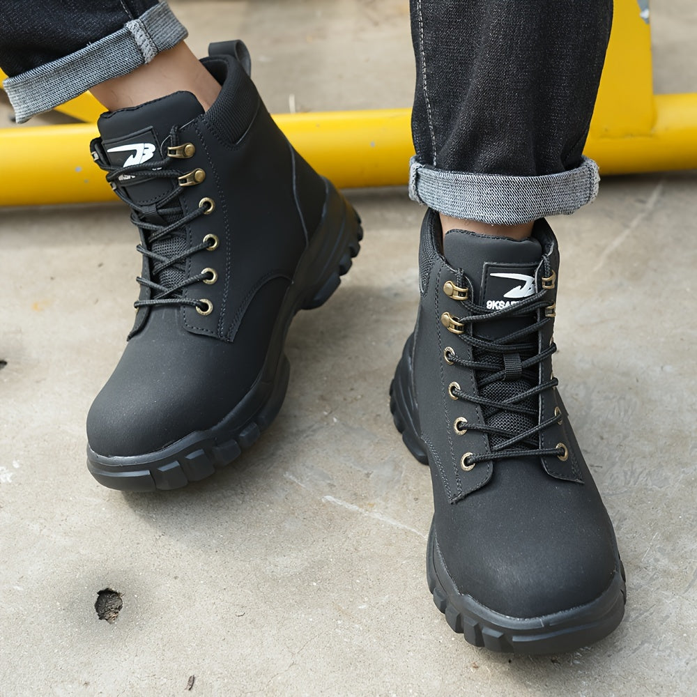 PLUS SIZE Mens Steel Toe Classic Ankle Boots Comfy Non Slip Lace Up Casual Work Shoes For Mens Outdoor Activities