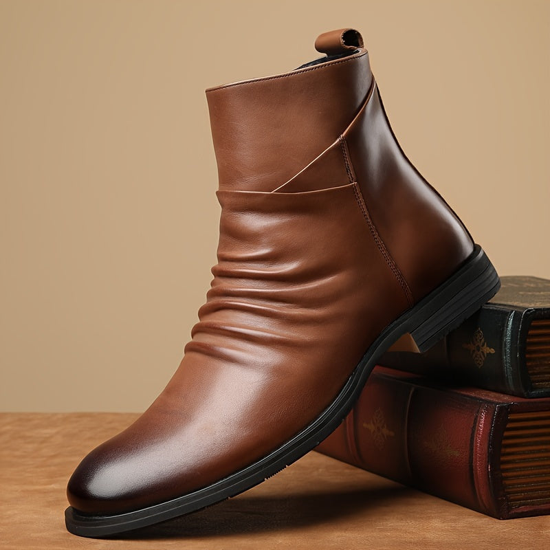 Mens Premium Leather Chelsea Boots with Side Zipper Antiskid Sole