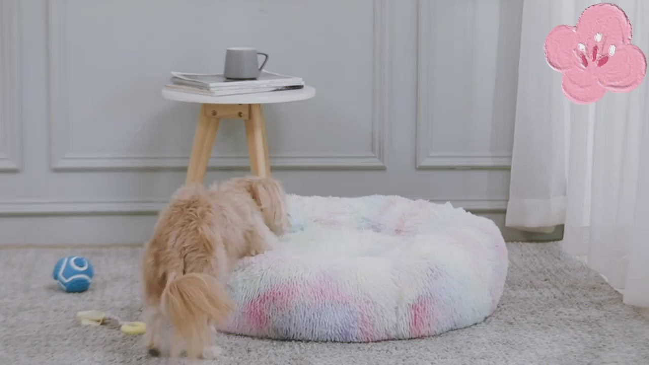Dog Bed Round Donut Cuddler Warming Cozy Soft Bed Faux Fur Plush Cushion Bed For Small Medium Dogs And Cats