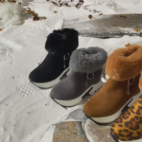 Womens Platform Short Boots Comfortable Side Zipper Ankle Boots Stylish Plush Lined Boots