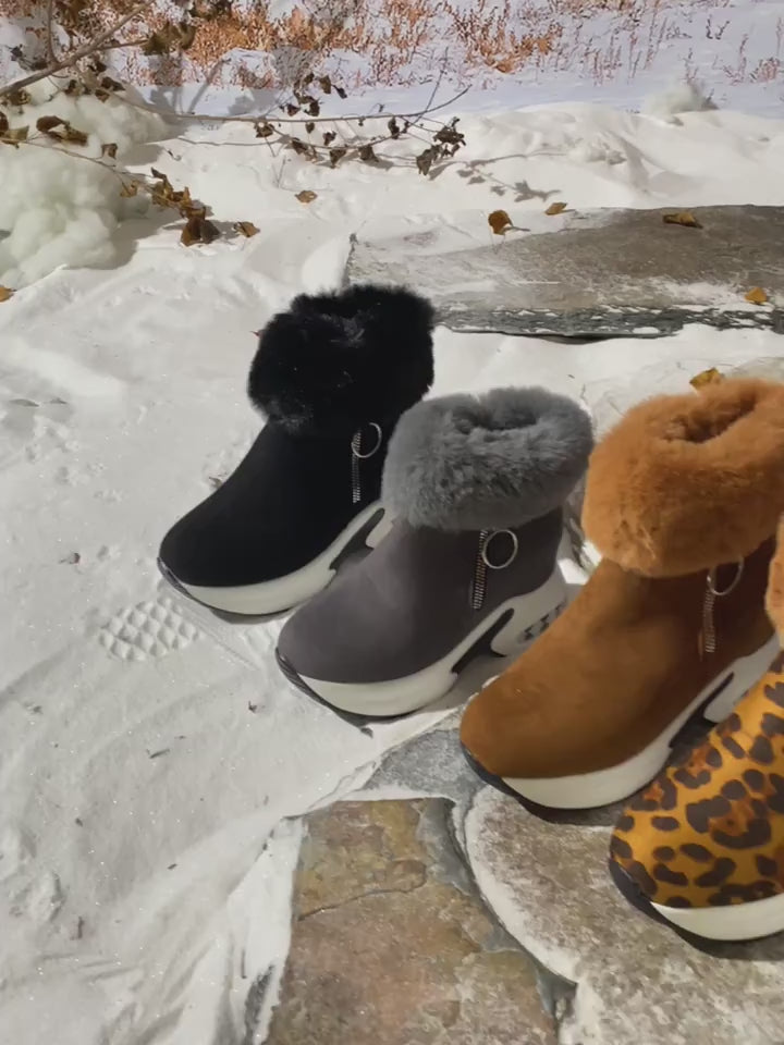 Womens Platform Short Boots Comfortable Side Zipper Ankle Boots Stylish Plush Lined Boots