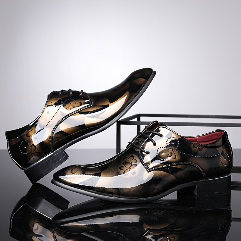 Plus Size Mens Luxurious Patent PU Brogue Shoes