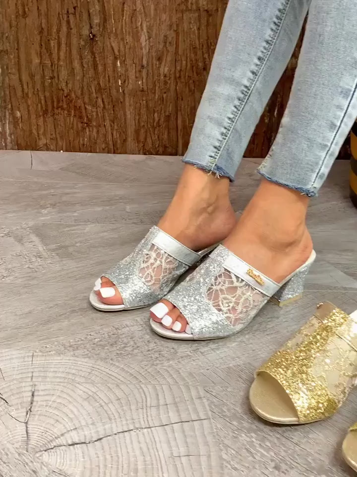 Womens Glitter Design Chunky Heel Sandals Fashion Open Toe Dress Pumps Womens Stylish Slip On Heels