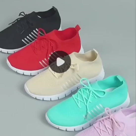 Womens Breathable Knit Sneakers Lightweight Low Top Lace Up Shoes Womens Fashion Walking Shoes