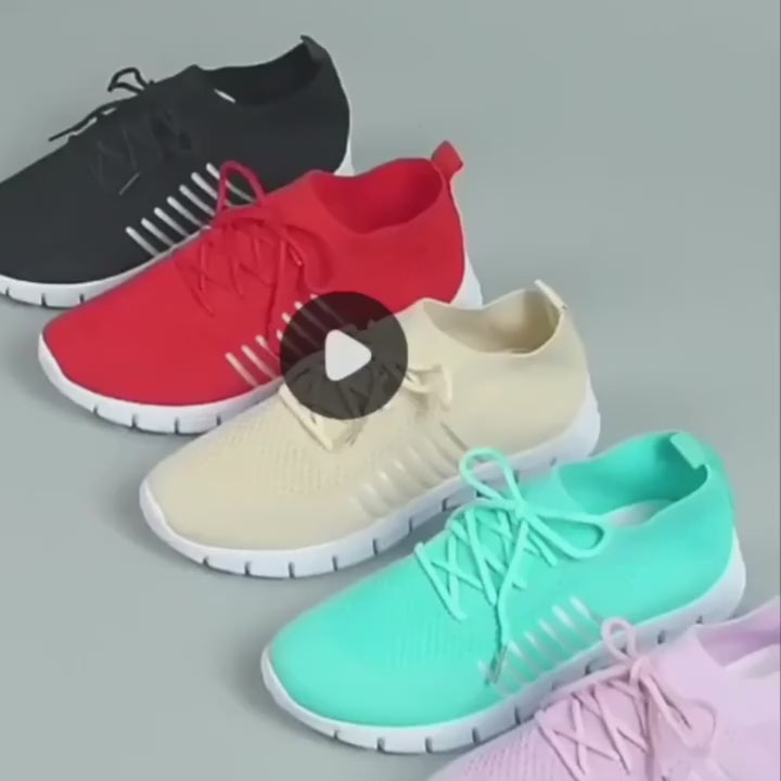 Womens Breathable Knit Sneakers Lightweight Low Top Lace Up Shoes Womens Fashion Walking Shoes