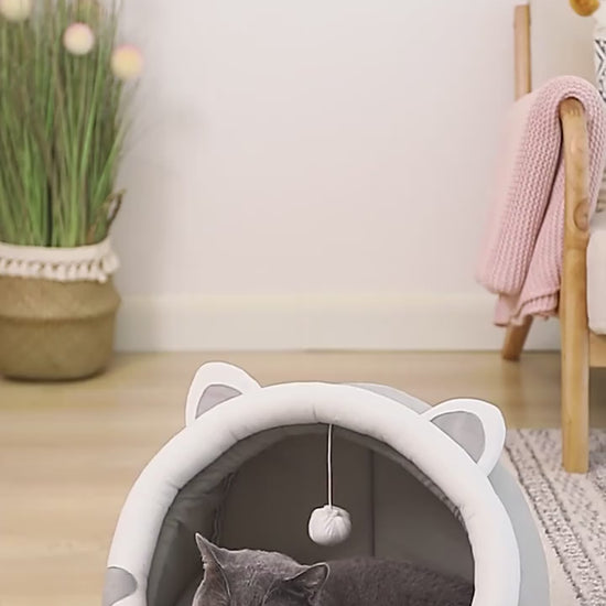 Cozy Cartoon Cat Cave Bed  Keep Your Kitten Warm And Snug In This Cute Pet House